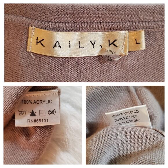 Kaily K Womens Pullover Sweater Size L Taupe Boxy Pockets Roll Hems Soft Knit - Picture 6 of 11